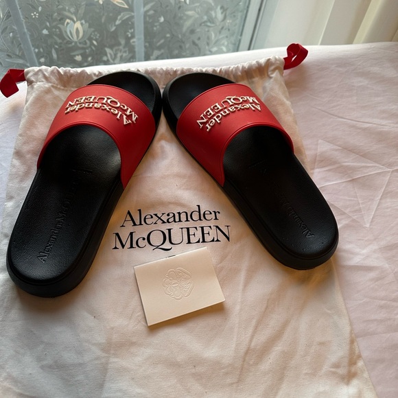 Authentic Alexander McQueen Red and Black Slides Lust Red, Pool slide main image 9